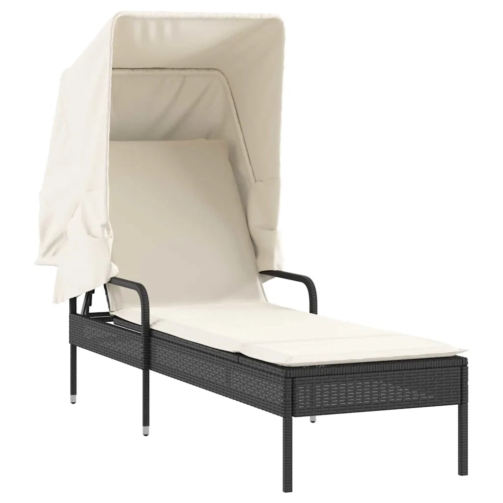 Lettini Prendisole 2 pz | Sdraio da giardino | Lettino da sole con Baldacchino e Tavolino Polyrattan