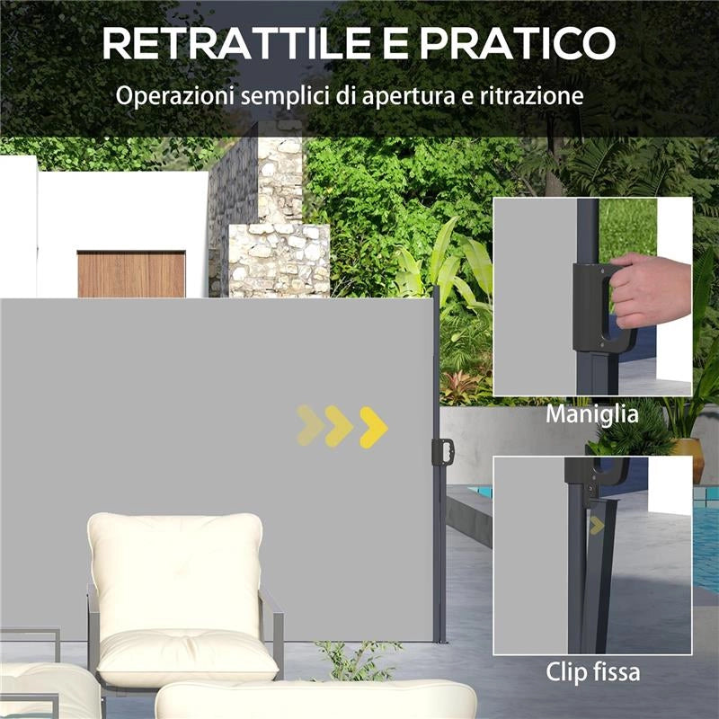TENDA LATERALE RETRATTILE 400X180 CM CON MANIGLIA IN METALLO ALLUMINIO E POLIESTERE GRIGIO CHIARO