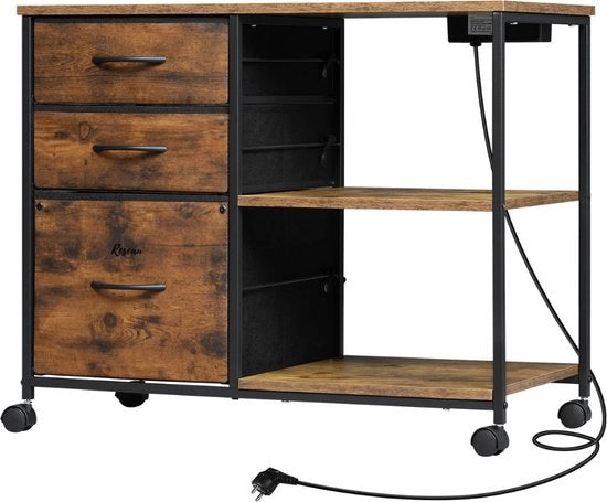 Cassettiere per Vinyl - Cassetta per Dischi - Tavolo di Stampa - Con Alimentazione e Scatola di Accensione - Sistema di Ripostiglio - 80x66x40 Cm - Legno/Tessuto