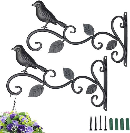 Hanger per balcone - 2-pack - 30 cm hanger in acciaio - Hanger per esterni - Attacco alla parete - Per piante/lampioni/illuminazione/vasche per animali - Con viti - Nero
