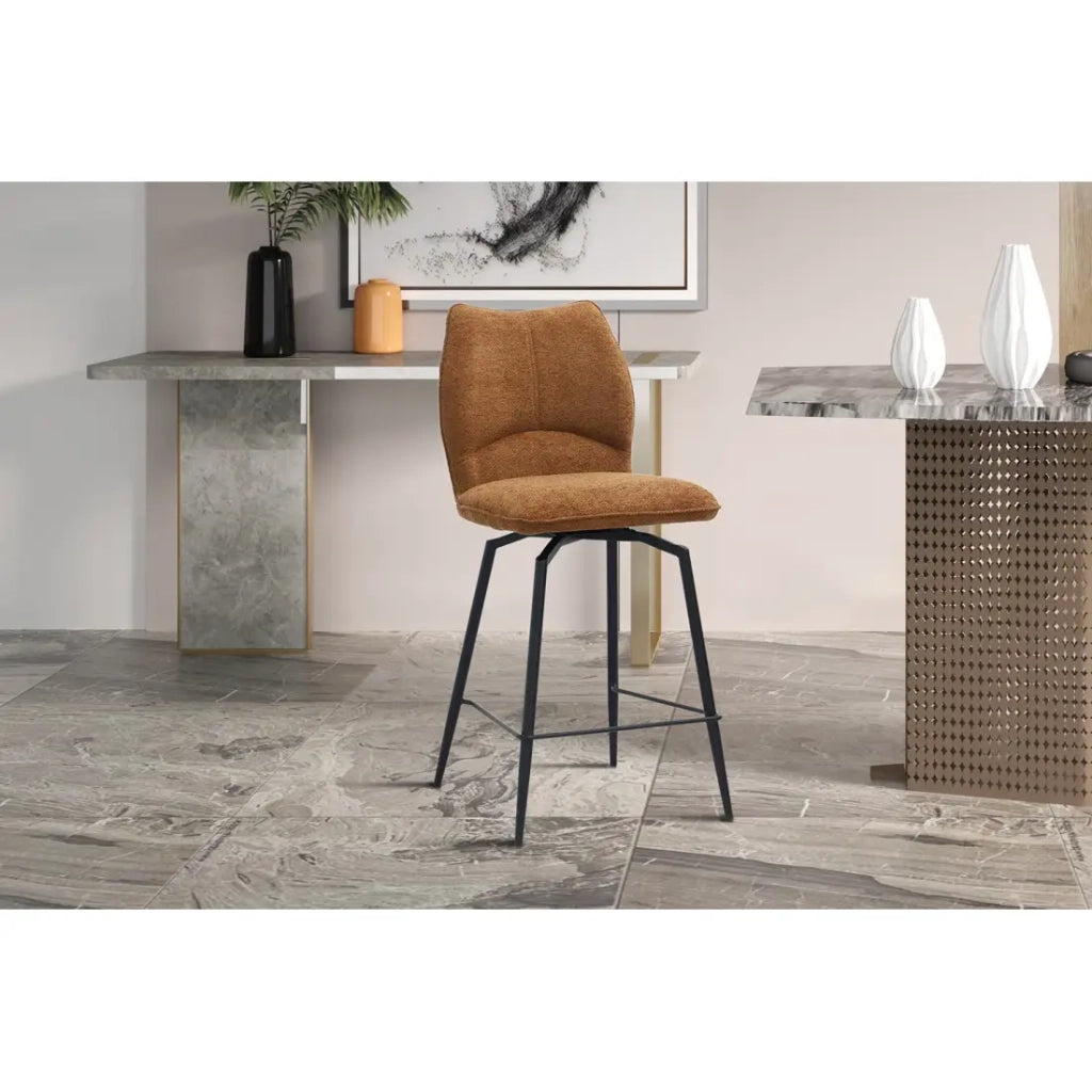 Sedia da banco girevole CROFT – Tessuto marrone ruggine – Gambe in metallo nero – Altezza 103 cm – Stile design/industriale