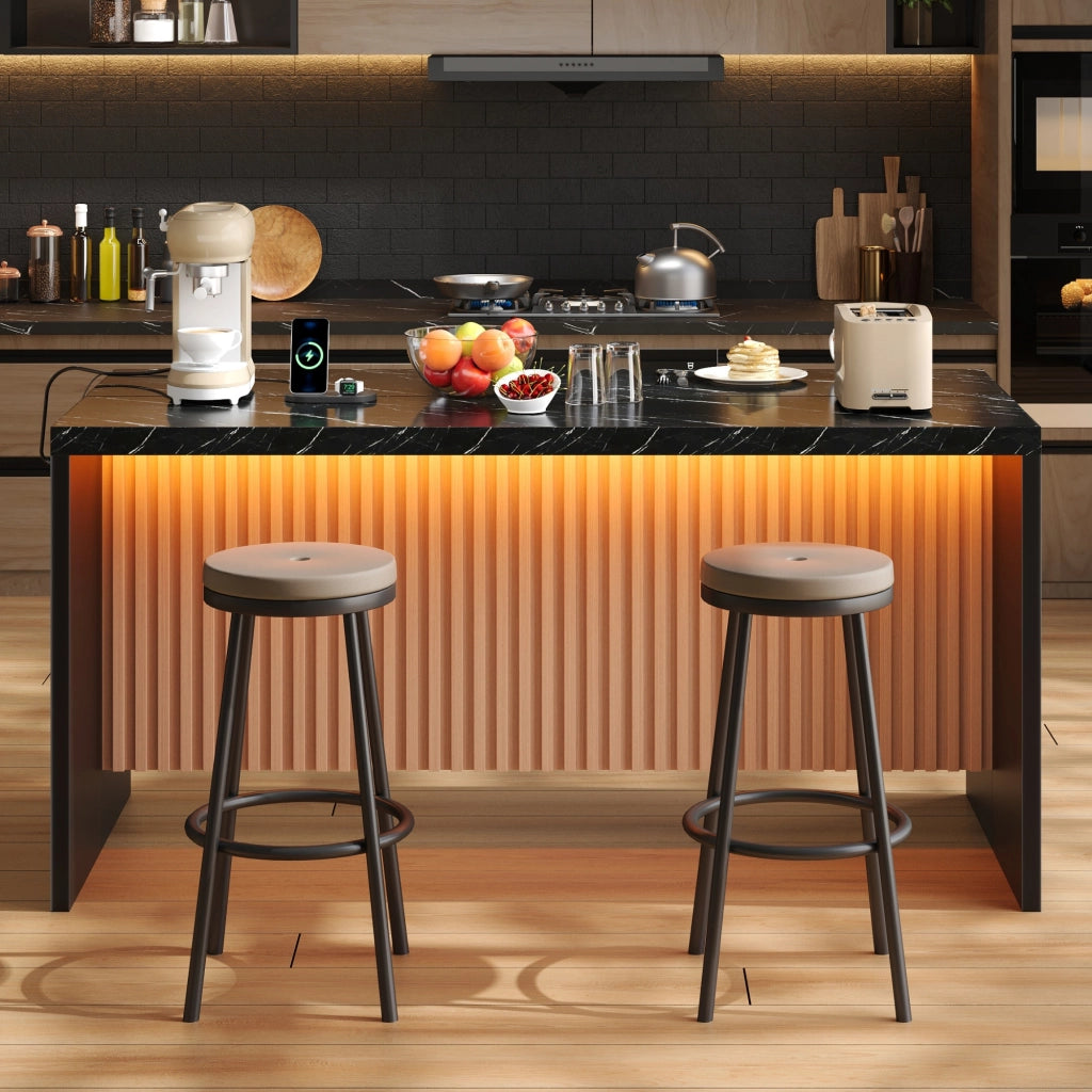 Isola da cucina con LED; 2 prese e 2 porte USB - per cucina - in MDF - 155×80×90 cm - nero