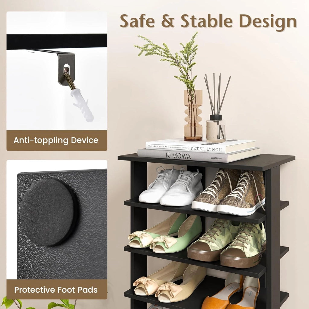 Scarpiera da Ingresso, Portascarpe a 7 Ripiani, Scaffale per 14 Scarpe, Stretto e Compatto per Salvaspazio, 45x25x110 cm (Nero, L)