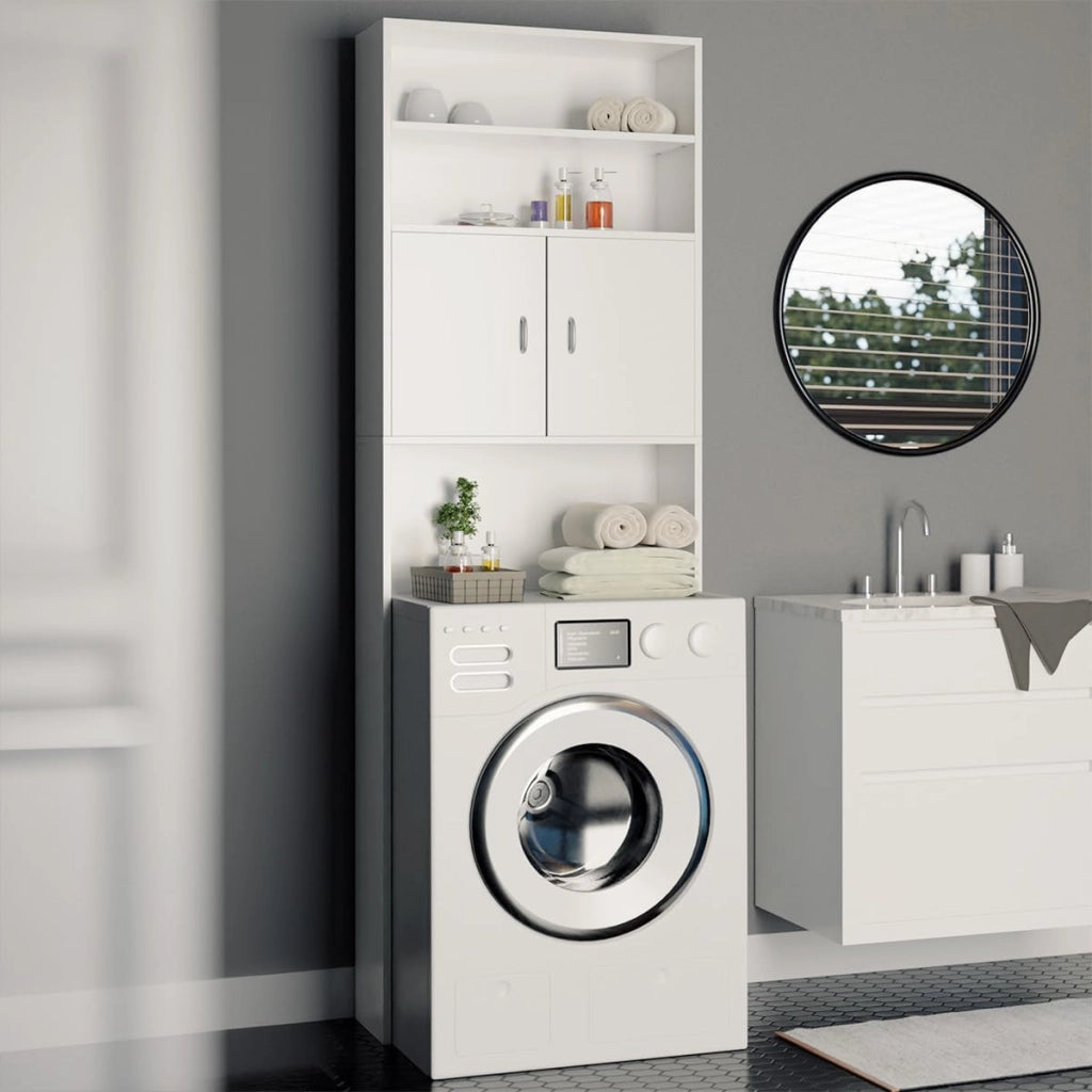 Mobile per Lavatrice Mobiletto da Bagno Armadio 3 Mensole 2 Ante 185x63x20cm Corridoio