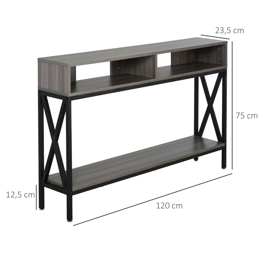 Consolle ingresso industriale legno grigio salvaspazio ¨C Xylo ¨C 120x23,5x75 cm ripiani multistrato