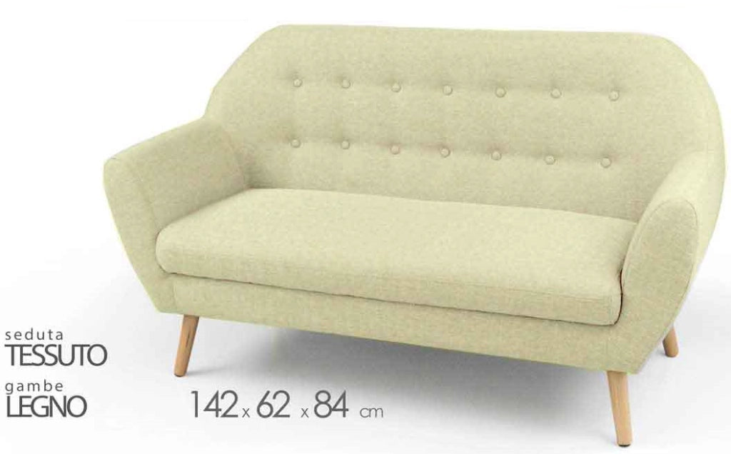 DIVANETTO DA ARREDO IN TESSUTO CON GAMBE IN LEGNO 142 X 62 X H84CM CREMA