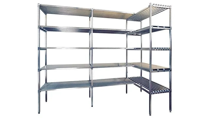 Scaffalatura in acciaio inox con piani ad incastro per prodotti alimentari cm. 70x40x200h