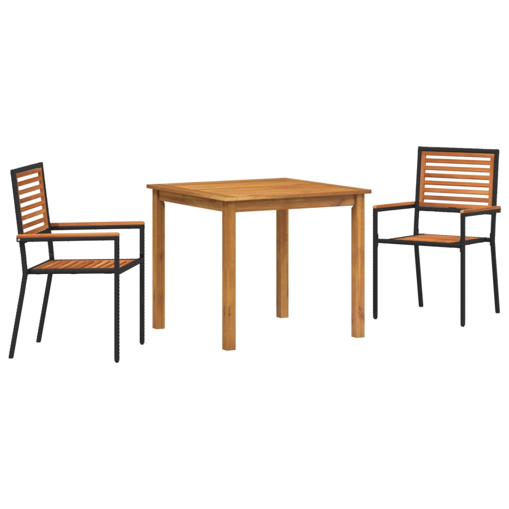 Set da pranzo da giardino  3 pezzi Nero Polyrattan Acacia