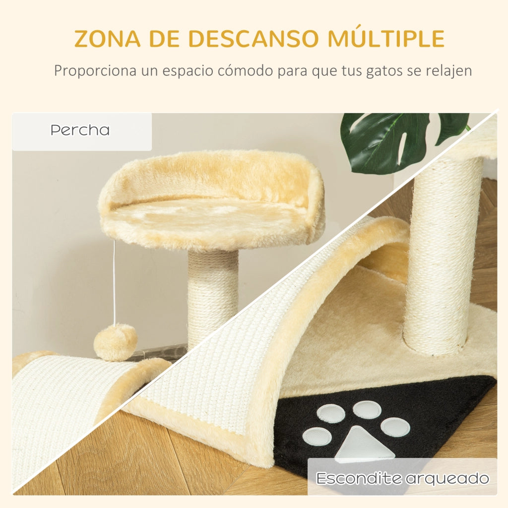 Albero tiragraffi per gatti a 2 livelli con piattaforme e gioco ¨C zephmum ¨C beige 35.5x37x46 cm