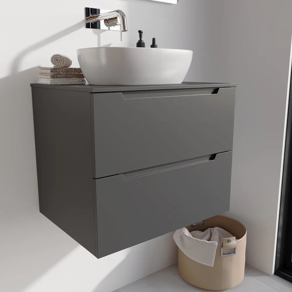Mobile bagno sospeso 70cm grigio opaco due cassetti soft-close con top | Bako