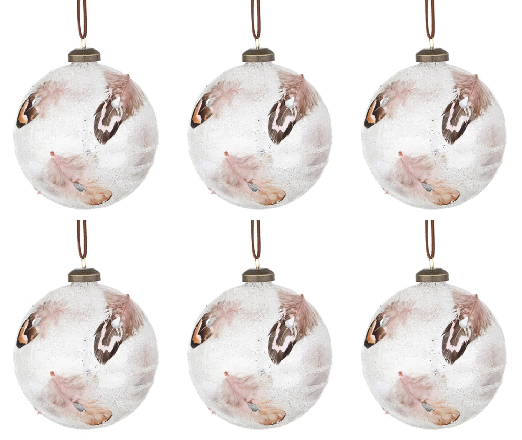 Palline di Natale in Vetro Bianche Piume Eleganti Decorazioni Addobbi Albero Diametro: 80 mm