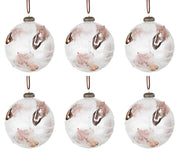 Palline di Natale in Vetro Bianche Piume Eleganti Decorazioni Addobbi Albero Diametro: 80 mm