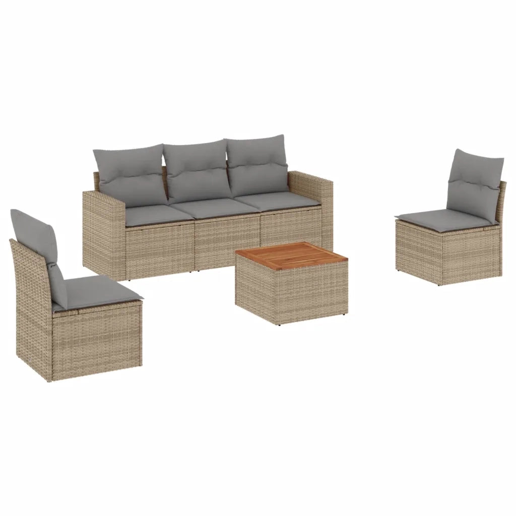Set Divano da Giardino 6 pz con Cuscini Beige Misto Polyrattan