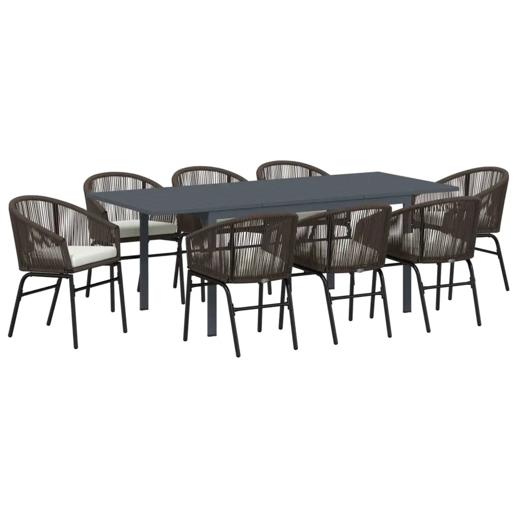Set da Pranzo per Giardino 9 pcs Marrone polyrattan