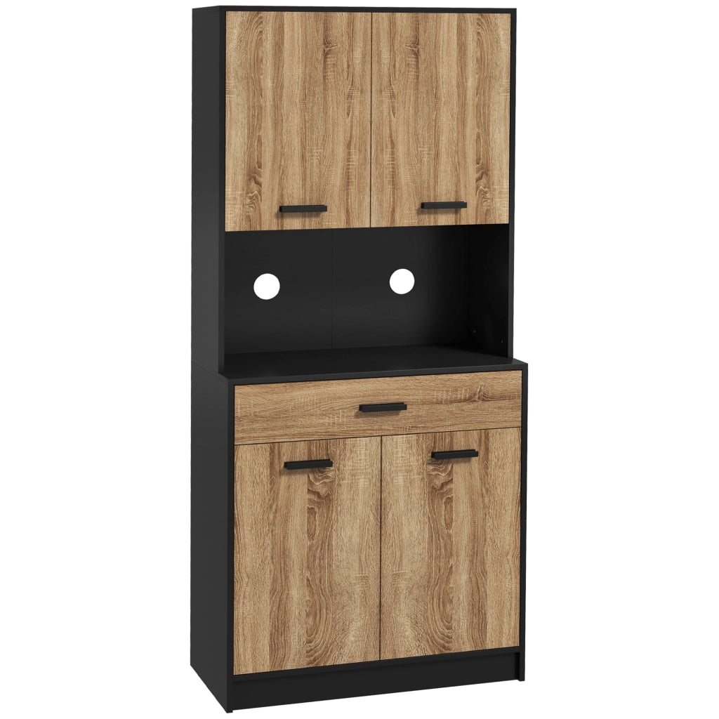 Armadio per Cucina in Legno con 2 Ante e Cassetto ¨C Zephmum ¨C Nero e Legno 80x40x180 cm