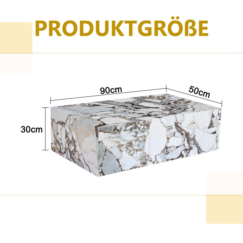 Tavolino da Caff¨¨ Rettangolare ¨C Xylo ¨C Bianco, Effetto Marmo, MDF, 90x50x30