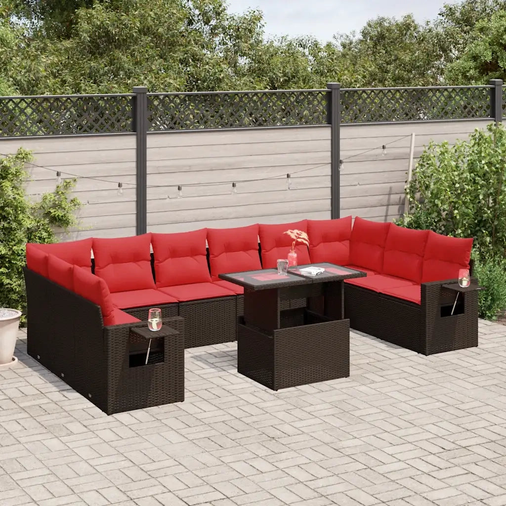 Set Divani da Giardino 11 pz con Cuscini Marrone in Polyrattan 3268154