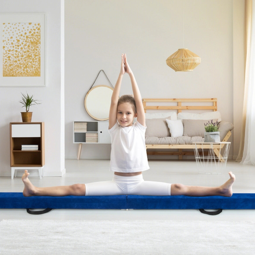 Trave da equilibrio pieghevole in schiuma per bambini adolescenti, Trave ginnastica a pavimento con maniglia Blu