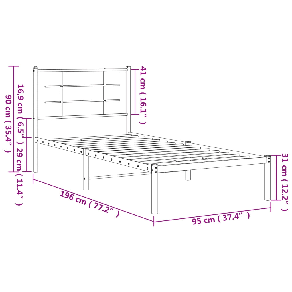 Giroletto con Testiera Metallo Bianco 90x190 cm 355602