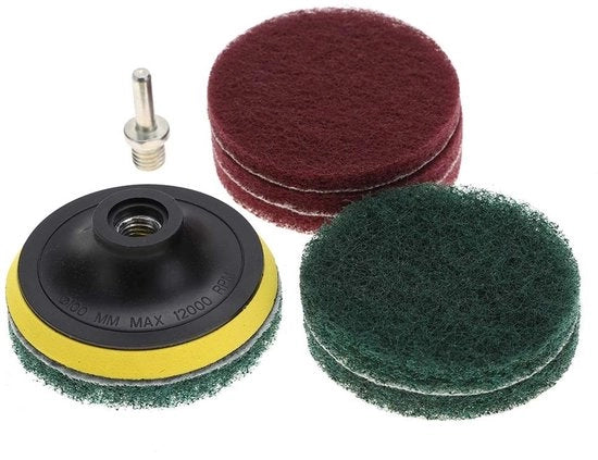 Kit di pulizia per pavimenti e piastrelle - 10 cm - Set completo di pulitori - Asse metallico - Pannelli di pulizia in nylon - 6 pezzi - Adatto per pavimenti e piastrelle - Spazzola da pulizia