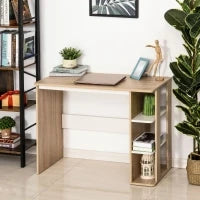 Scrivania Moderna in Legno con Scaffale a 3 Ripiani, 100x44x74cm, Bianco e Quercia