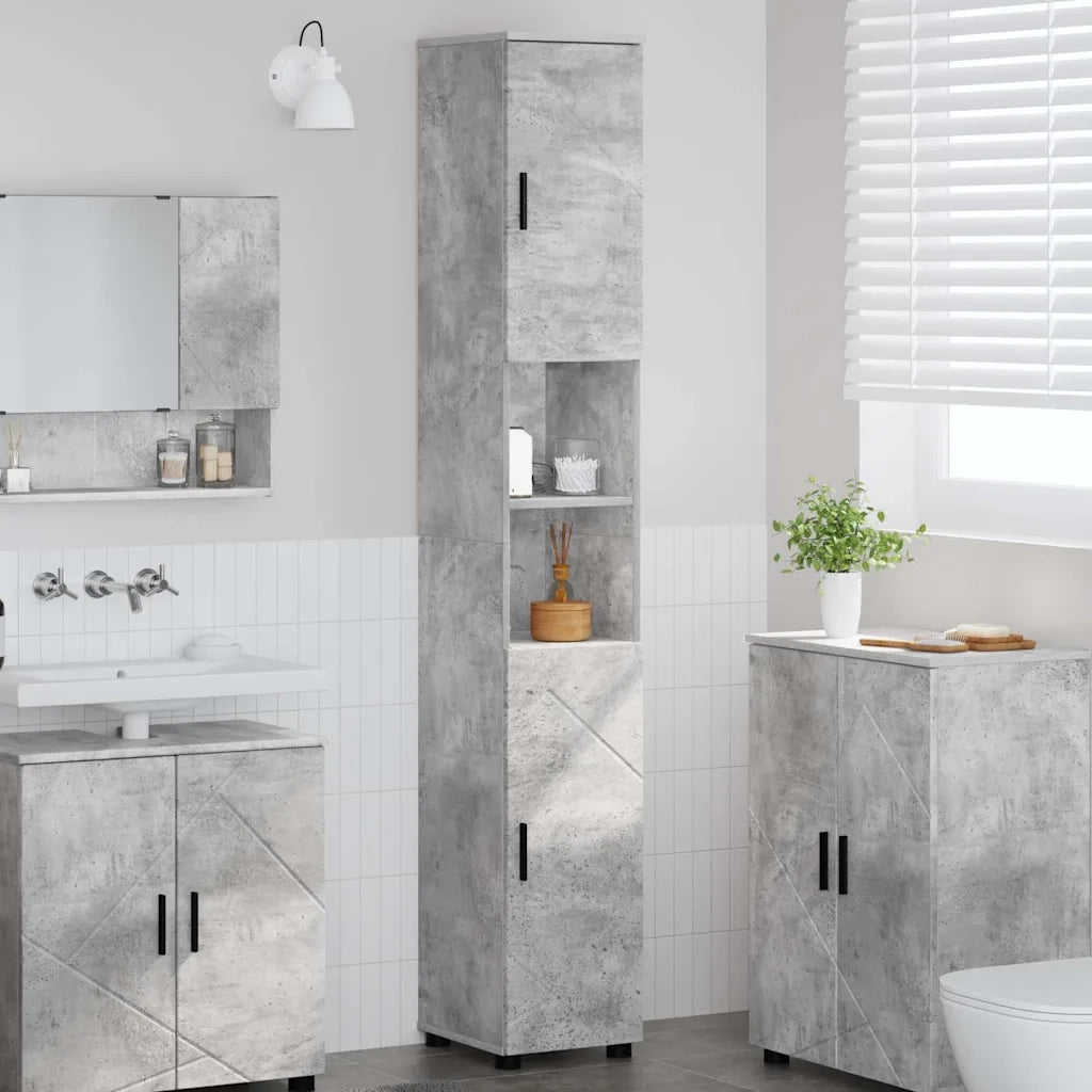 Mobile da Bagno con porta Grigio cemento 30 x 35 x 192 cm 883337