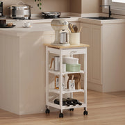 Carrello Portaoggetti Biel con Cassetto 3 Ripiani e Griglia Portabottiglie 76x37x37 cm - Bianco / Effetto Legno [en.casa]