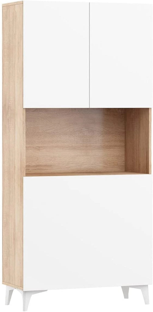 MOBILE SCRIVANIA COMPUTER LIBRERIA MEGAN H175x80x36cm BIANCO LUCIDO ROVERE
