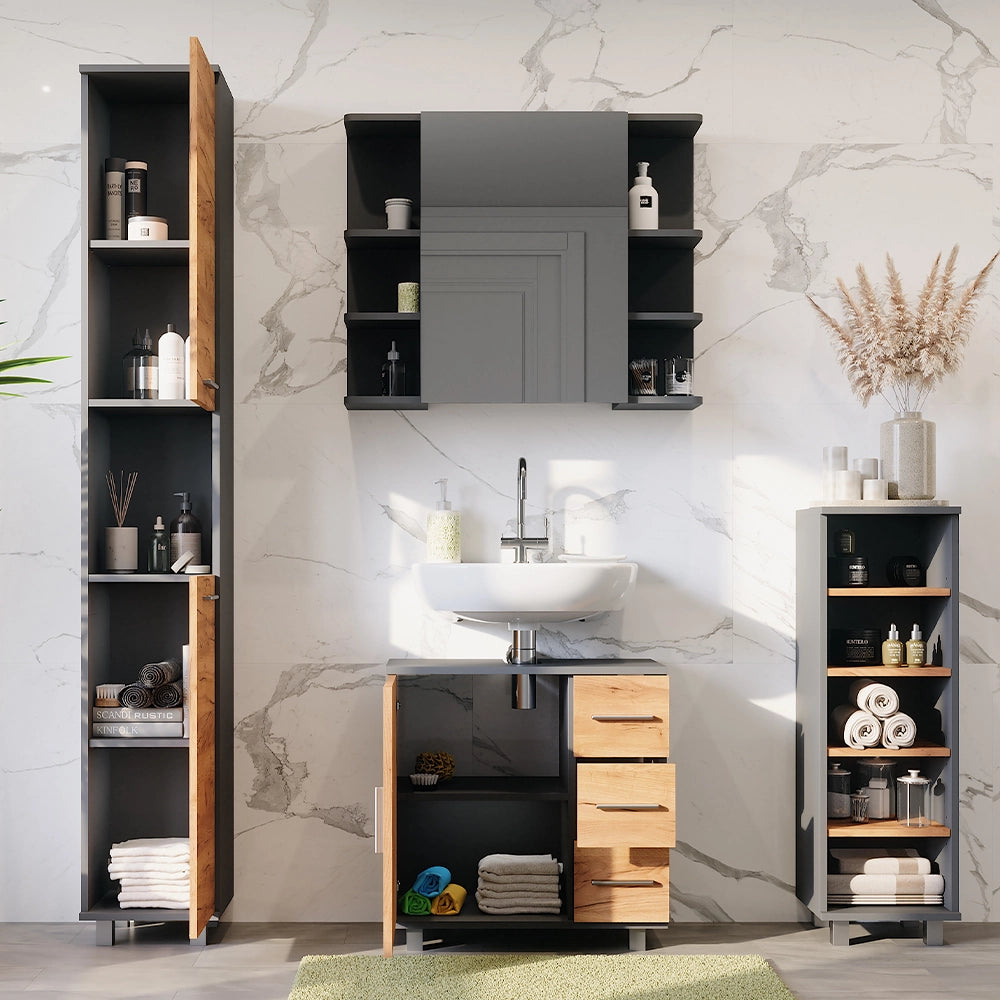 Vicco Set di mobili da bagno Antracite/quercia dorata 4 parti