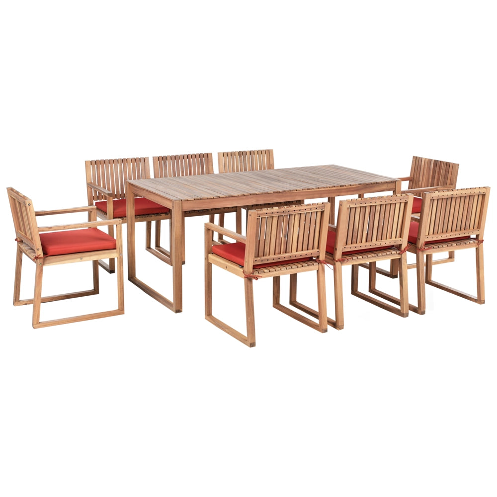Set da Giardino Legno di Acacia chiaro con Tavolo e 8 Sedie con Cuscini rosso giardino terrazzo