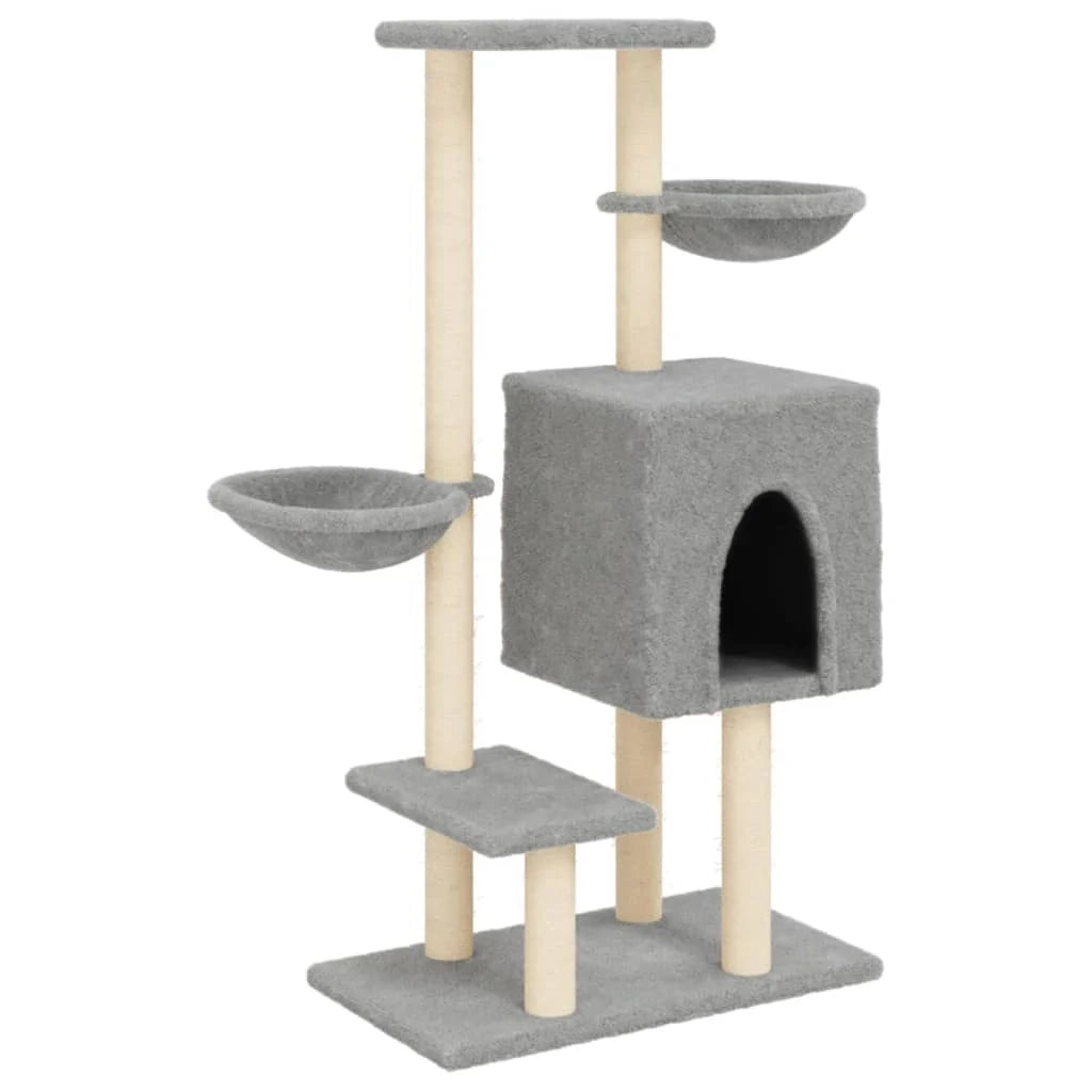 Tiragraffi per gatti torre per arrampicata giocattolo piattaforma per arrampicata con tiragraffi in sisal leggero 117 cm grigio 02_0022553