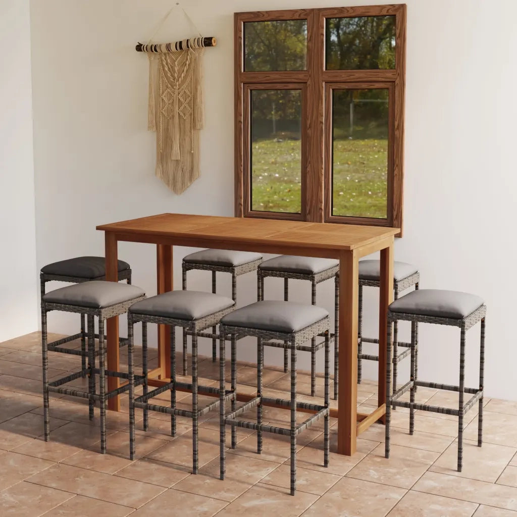Set da Bar da Giardino 9 pz con Cuscini Grigio cod mxl 44628