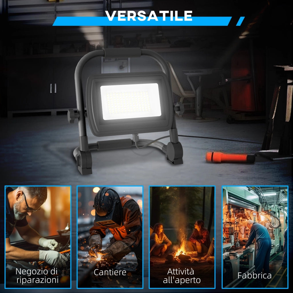 Faretto LED da Esterno IP65 25,5x16x25,5 cm da 6500k con Testa Girevole e Supporto Nero