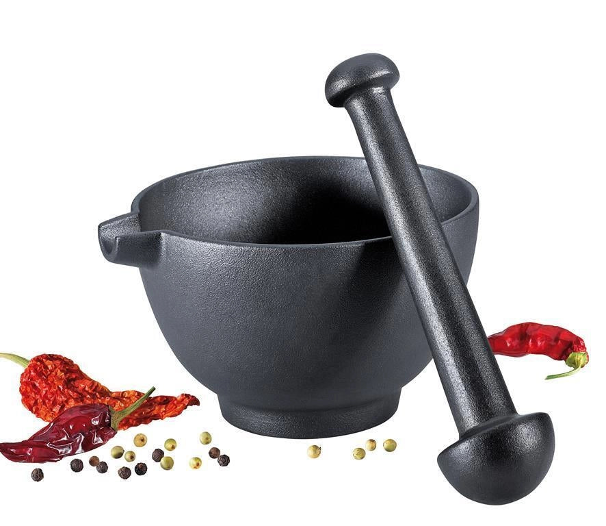 Zassenhaus M076066 Mortaio e Pestello in Ghisa XL Capacita' 750 ml Diametro 15.5 cm con Beccuccio colore Nero