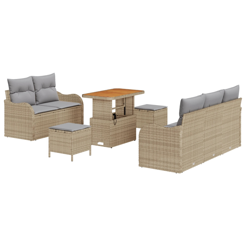 Set di Divani da Giardino 8 Pezzi con Cuscini Beige Polirattan Acacia
