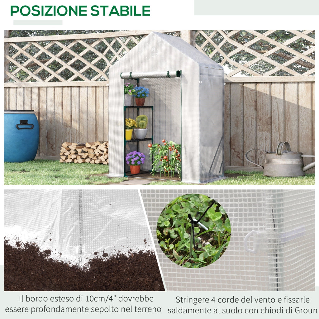 Serra da Giardino in PE e Acciaio con Scaffali ¨C zephmum ¨C Bianco 143x73x195 cm