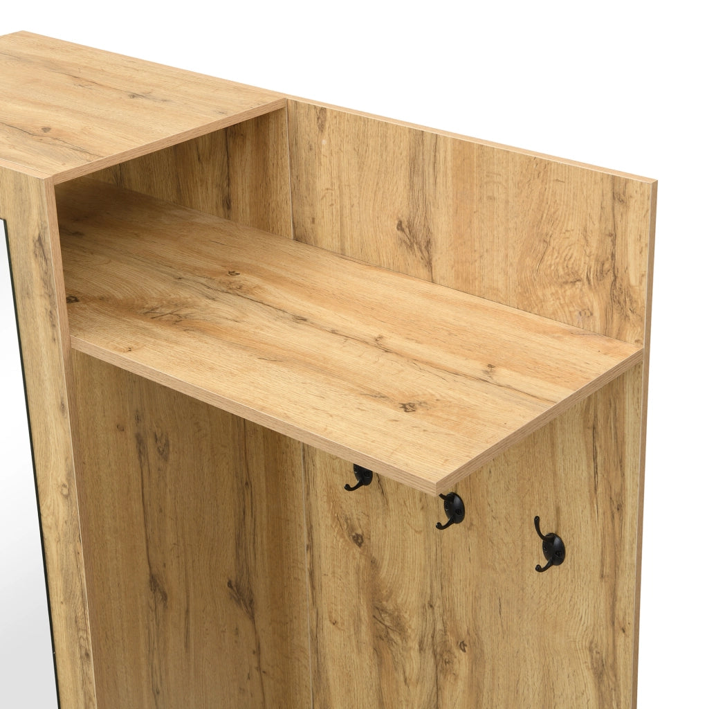 Set Appendiabiti con Specchio, Scarpiera, Panca e Mensola in MDF, 191x100x38 cm, Nero e Legno