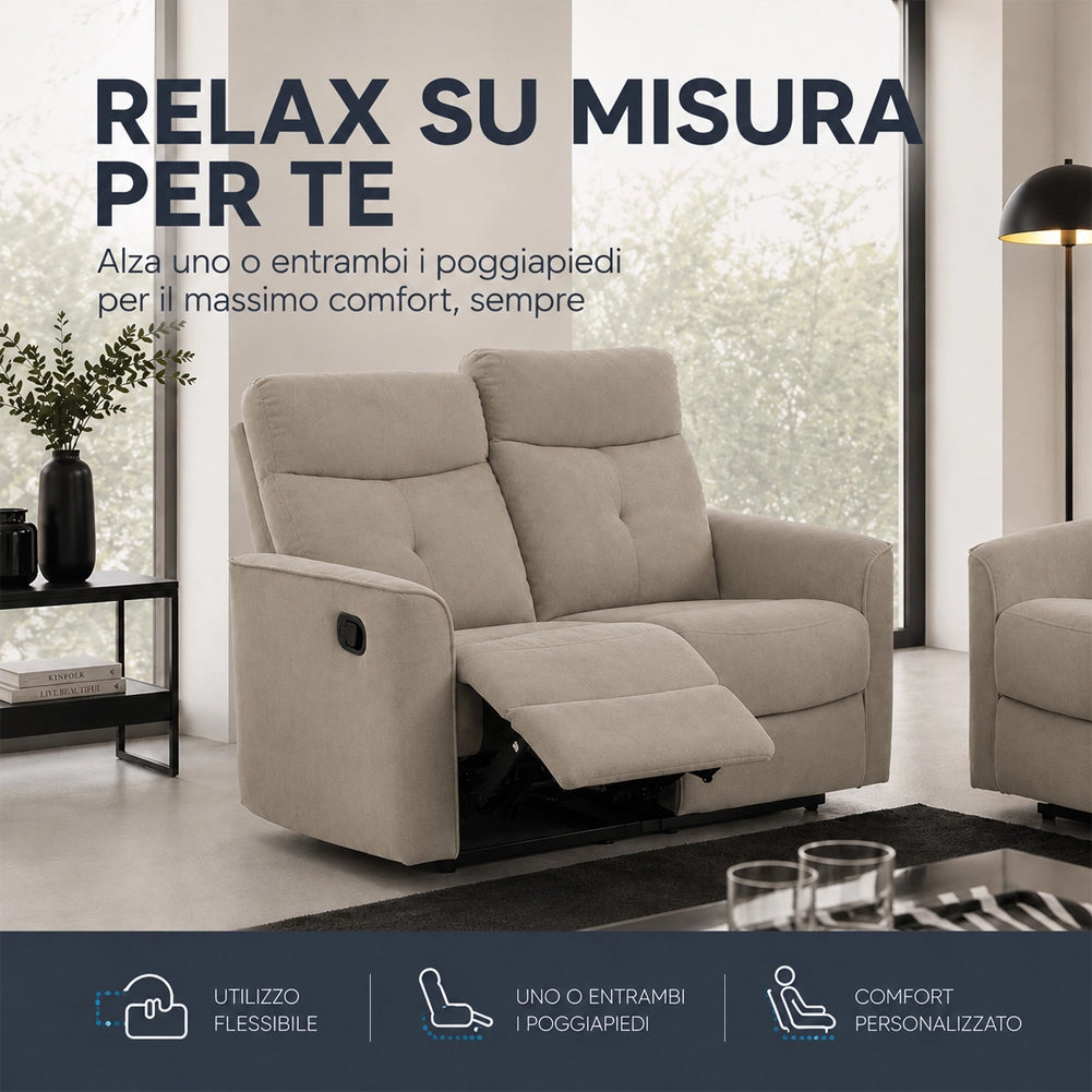 Divano 2 Posti Recliner Manuale Poltrona Reclinabile 2 Posti Tortora 132x96x103cm
