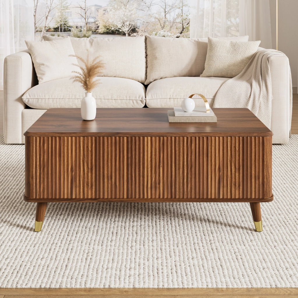 Tavolino da caffè moderno retrò con piano sollevabile 97x52x56;5 cm in MDF; noce