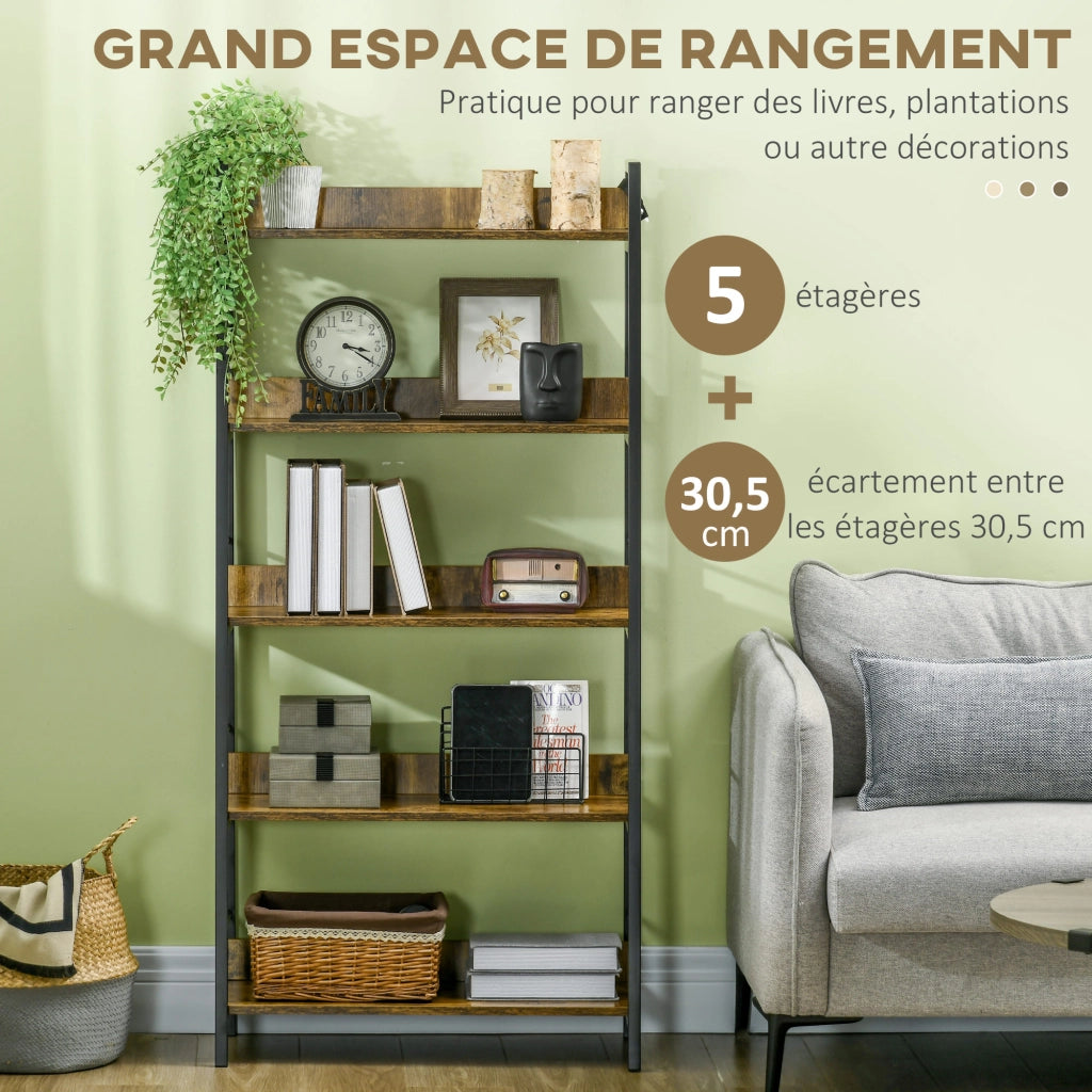 Libreria Scaffale 5 Livelli Stile Industriale ¨C Zephmum ¨C Legno Rovere 70x35x150 cm