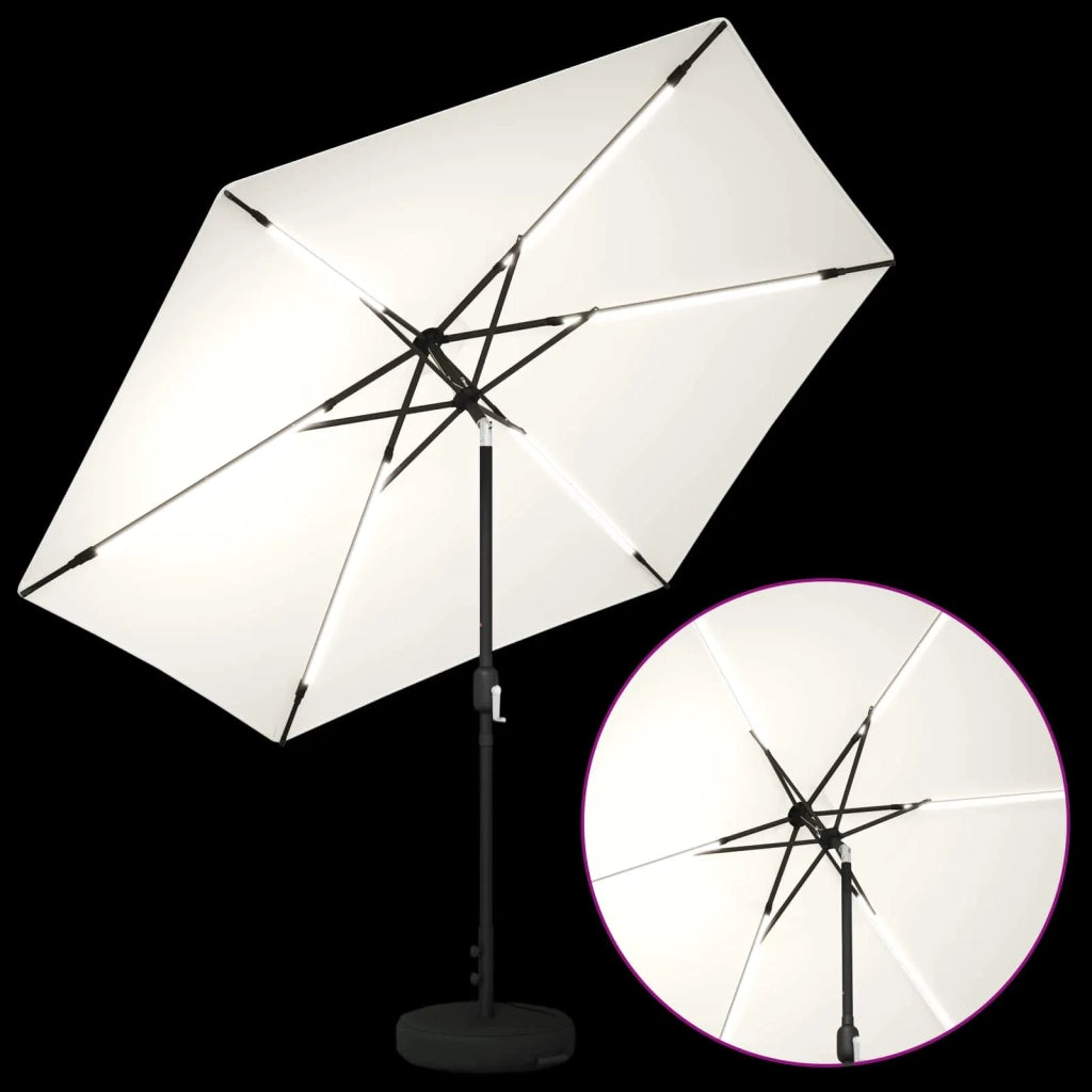 Ombrellone da giardino-Parasol da giardino con luci LED e base 300 x 300 cm Poliestere 360287