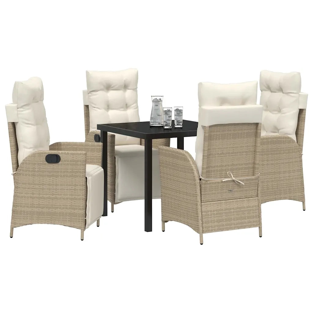 Set da Pranzo per Giardino con cuscino 5 pcs Beige polyrattan 3380555