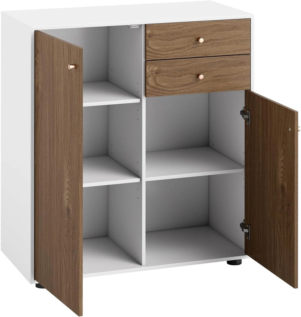 Armadietto da Cucina in Legno con 2 Cassetti e 3 Ripiani Regolabili, Credenza Sala da Pranzo e Soggiorno, 74 x 35 x 85,5 cm