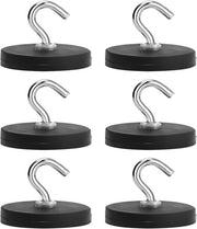 Magnetismo forte con ganci, stansvrij, gommati, 6 pezzi, nero, 7,5 kg - per porte in acciaio, frigoriferi, cucine (31)