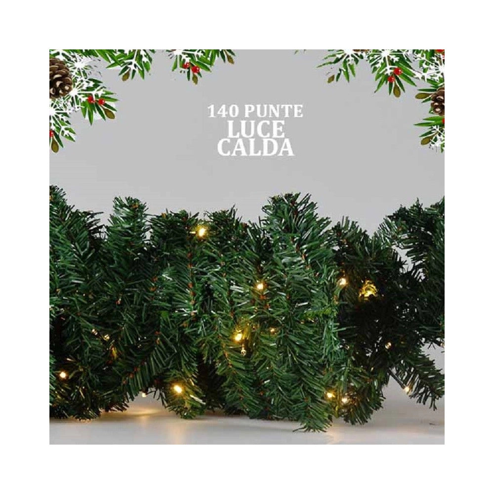 Trade Shop - Ghirlanda Natalizia 250cm 140 Punte 100 Led Illuminazione A Luce Calda -