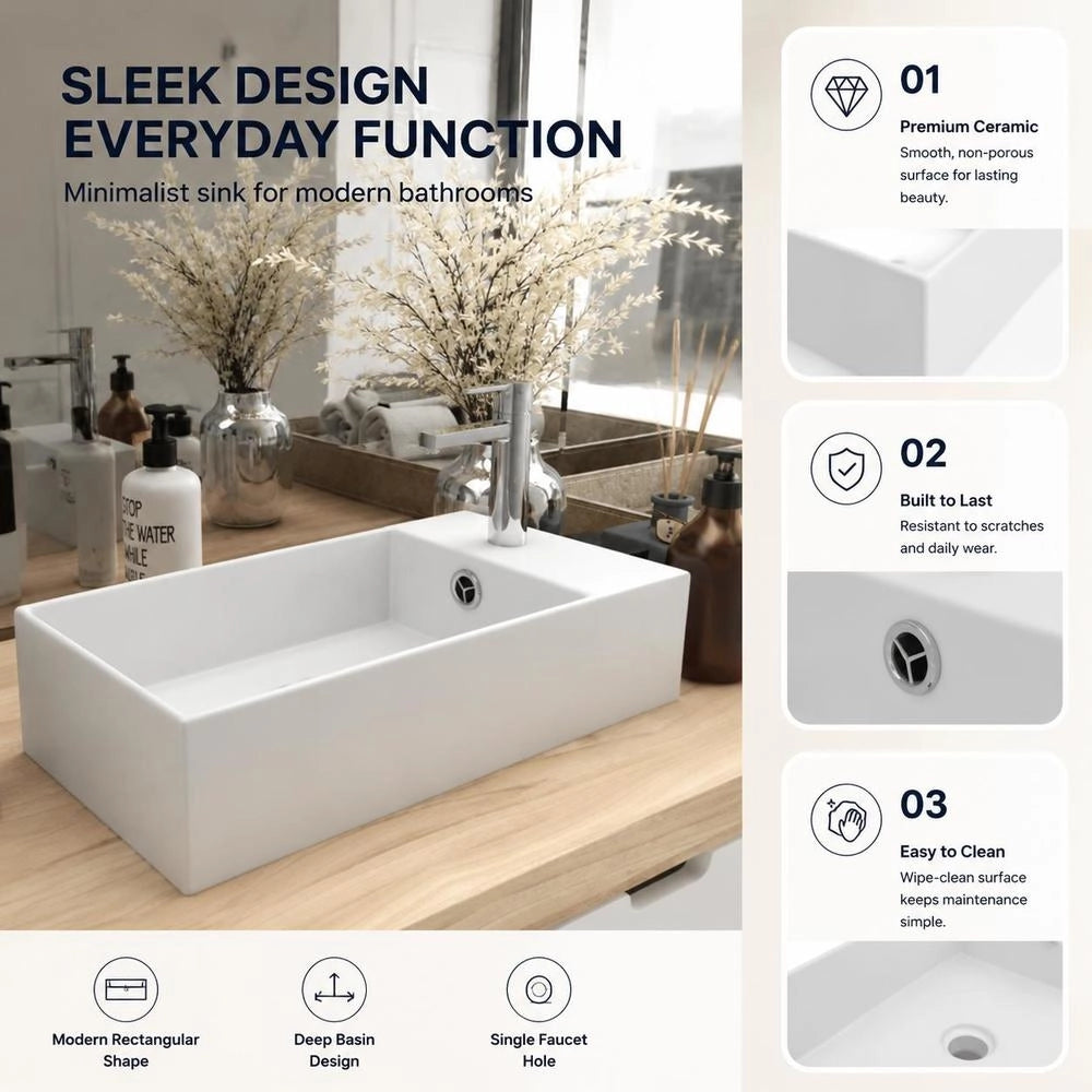 Bathroom Washbasin With Overflow, Ceramic, Matte White
