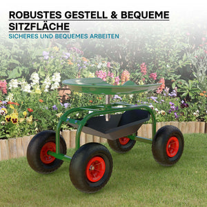Sgabello da giardinaggio e officina con ruote e porta oggetti , sgabello a carrello, portata 150 kg