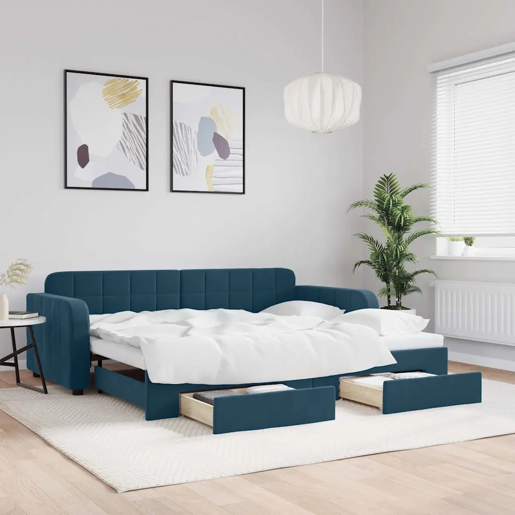 Divano Letto Estraibile con Cassetti-Sofa Letto-Daybed Blu 90x200 cm in Velluto 603490