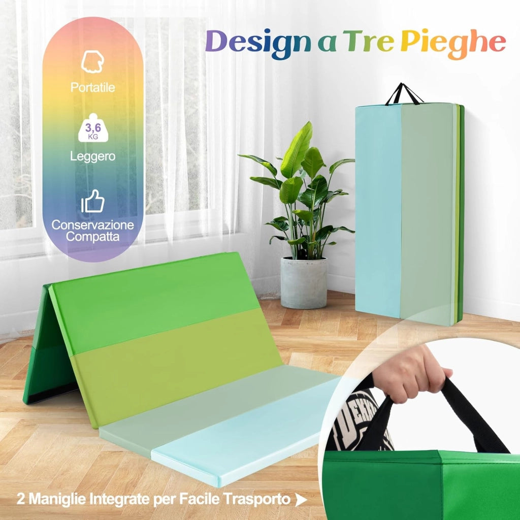 Tappetino da Ginnastica Pieghevole, Tappetino Portatile e Leggero con Maniglie, Tappetino per Yoga e Allenamenti per Stretching e Capriole da Casa e Palestra