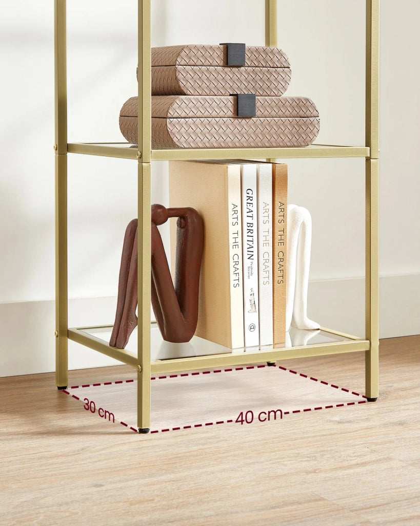 Mensola mobile cucina contenitore 5 livelli 30 x 40 x 1245 cm colonna bagno per soggiorno camera da letto ufficio in vetro temperato struttura in acciaio oro 12_0005768
